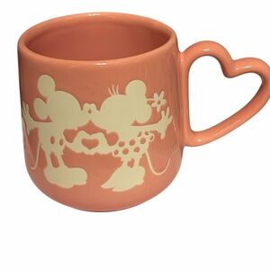 Kohl's Pink and White Mickey & Minnie Heart Handle Mug